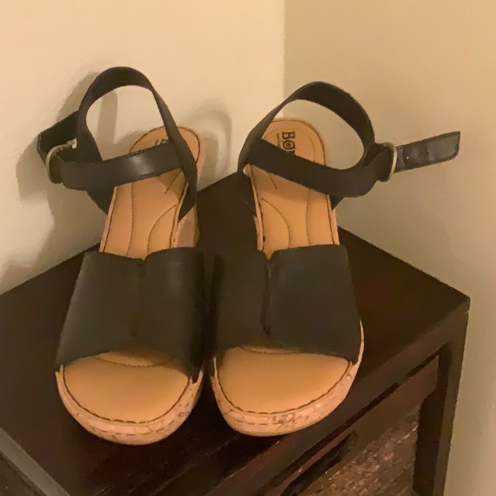 Born black cork wedge sandal